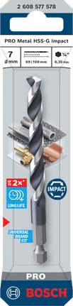 Broca helicoidal de impacto Bosch PRO Metal HSS-G de 7 mm.