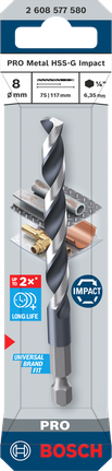 Broca de impacto Bosch PRO Metal HSS-G de 8 mm para metal.