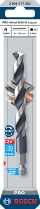 Broca helicoidal de impacto Bosch PRO Metal HSS-G de 9 mm.