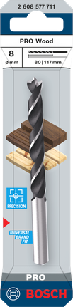 Broca Bosch PRO de 8 mm para madera con punta de centrado, para taladrar con precisión.