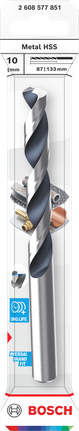 Broca helicoidal Bosch Metal HSS de 10 mm para taladrar metal.