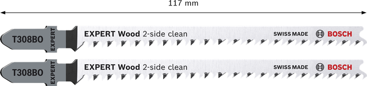 Hojas de sierra de calar Bosch EXPERT Wood con limpieza por ambos lados T308BO, paquete de 2.