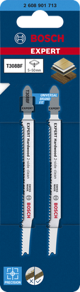Paquete de hojas de sierra de calar Bosch EXPERT Hardwood T308BF de limpieza por ambos lados.