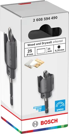 Sierra de corona de banco para madera y yeso Bosch de 25 mm.