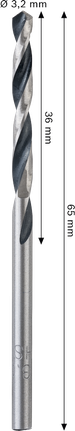 Broca helicoidal metálica HSS Bosch de 3,2 mm para perforaciones de precisión.