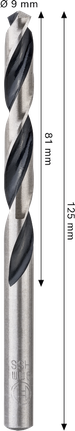 Broca helicoidal metálica HSS Bosch de 9 mm para perforaciones de precisión.