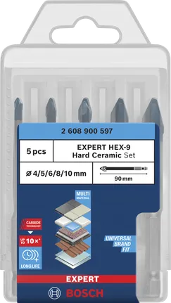 Juego de 5 brocas de cerámica dura Bosch EXPERT HEX-9.