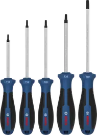 Juego de destornilladores Bosch TX de 5 piezas con mango de cromo vanadio.