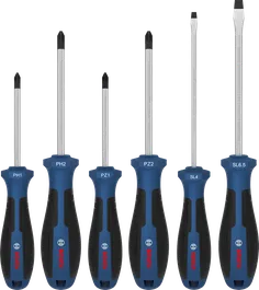 Juego de destornilladores Bosch PH/PZ/SL, varillas de cromo vanadio.