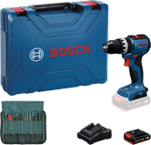 Kit taladro inalámbrico Bosch GSB 18V-52 con maletín y accesorios.