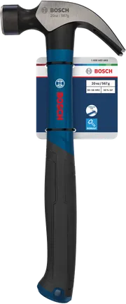 Martillo de garra Bosch de 20 oz con cabeza curva de acero al carbono.