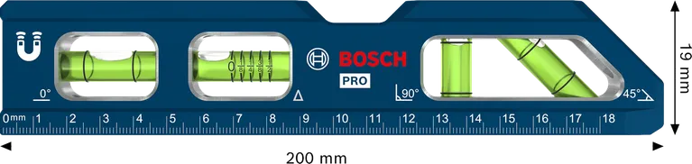 Nivel de burbuja Bosch PRO Billet Torpedo de 200 mm con base magnética.
