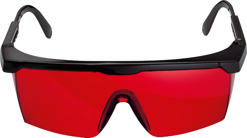 Gafas de visión láser Bosch con lentes tintadas en rojo.