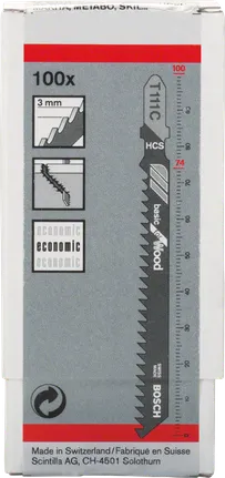 Bosch T 111 C Stichsägeblatt für Holz, 100er-Packung.