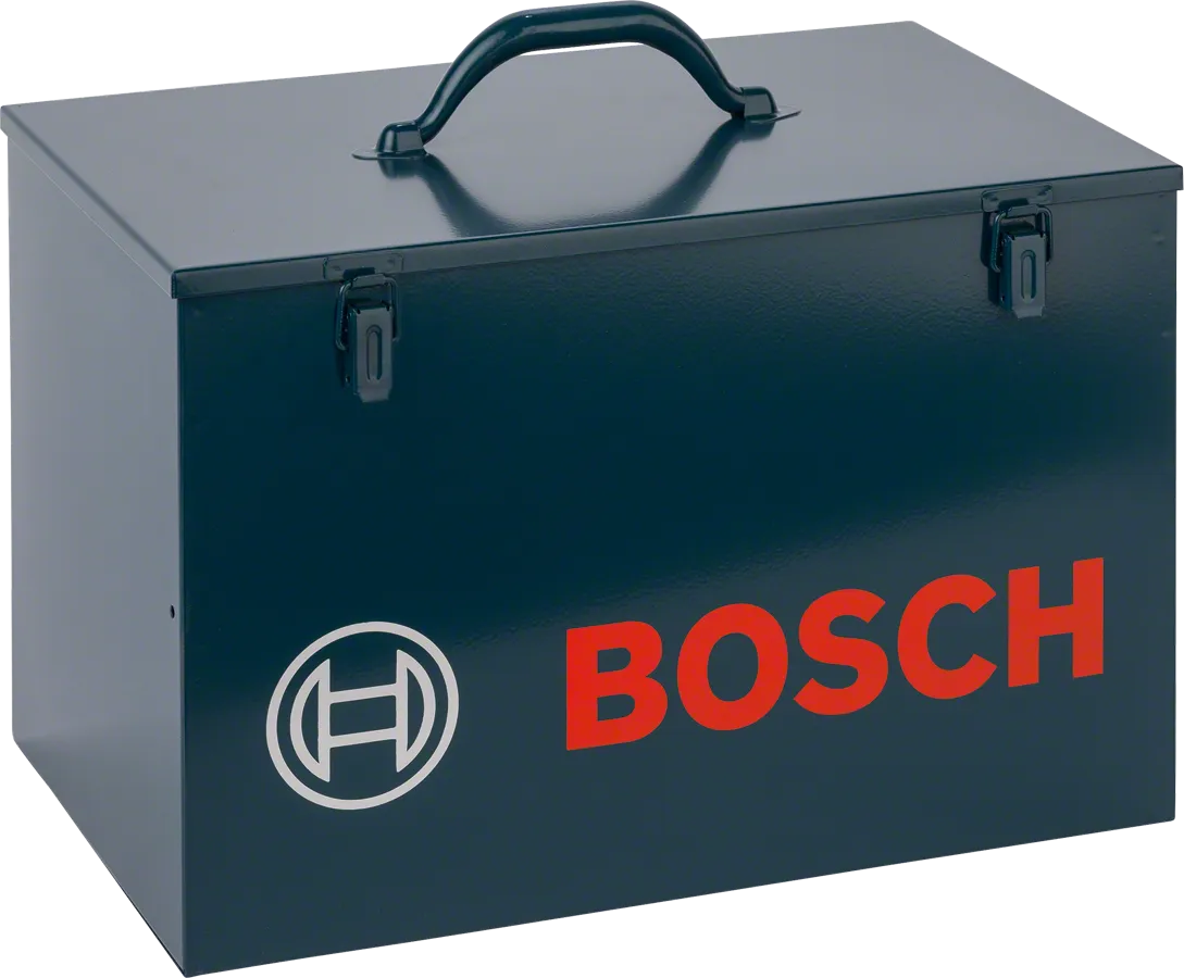 Bosch Metallkoffer mit Tragegriff zur Werkzeugaufbewahrung.