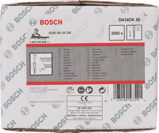 Bosch GSN 90-34 DK Nägel mit geradem Schaft, 2,8 x 50 mm.