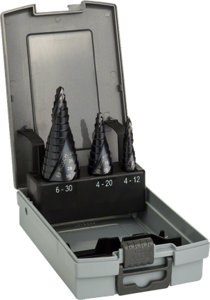 Bosch 3-teiliges HSS-AlTiN Stufenbohrer-Set im Koffer.