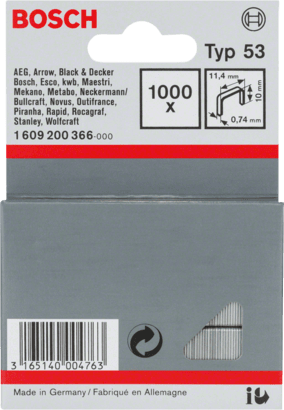 11,4 x 0,74 x 10 mm Bosch Feindrahtklammer Typ 53 1000er-Pack 