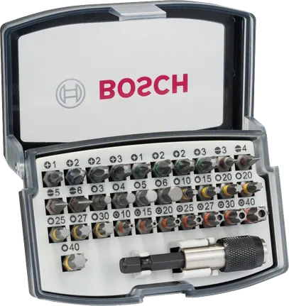 32-teiliges Schrauberbit-Set von Bosch mit Quick Change Universalhalter.