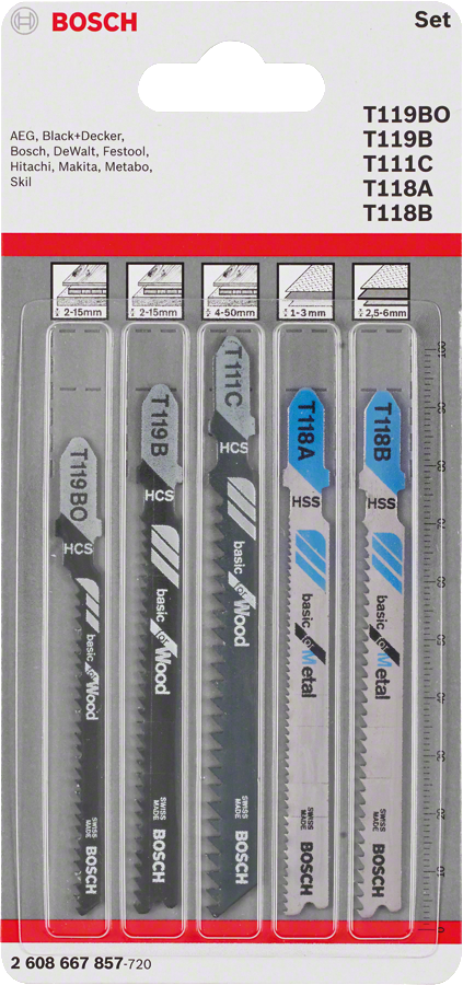 Bosch Stichsägeblätter-Set 5er-Pack.