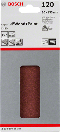 Bosch C430 Schleifblätter 80×133mm 120er Körnung 10er Pack.