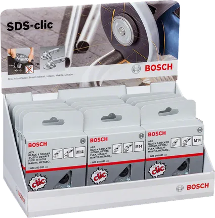 Bosch SDS Klickmuttern-Display, 15 Stück, Gewindesteigung 2 mm.