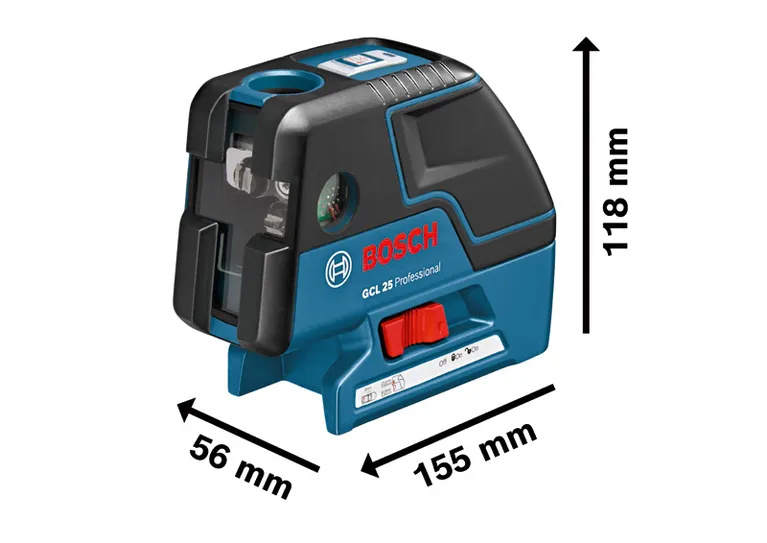 Bosch GCL 25 Kombi-Laser-Nivelliergerät, Abmessungen siehe Abbildung.