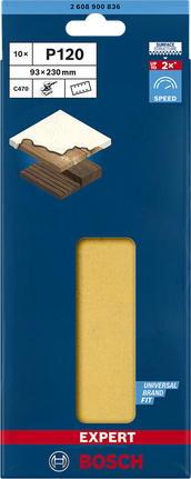 Bosch Schleifpapier 93×230 mm P120 10er-Pack.