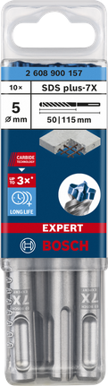 Bosch SDS plus-7X 5×50×115 mm Hammerbohrer 10er-Pack.