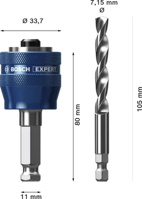 Bosch EXPERT Power Change Plus Lochsägenaufnahme mit HSS-G-Bohrer.