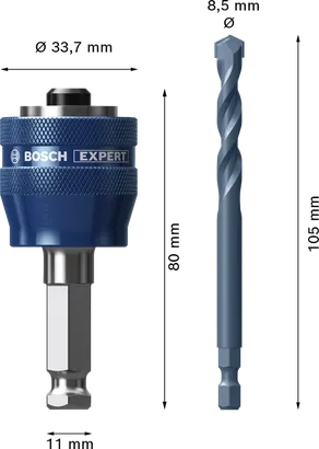 Bosch EXPERT Power Change Plus Lochsägensystem Aufnahmedorn und TCT-Bohrer 8,5 mm.