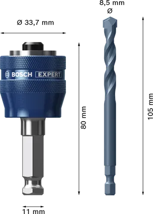Bosch EXPERT Power Change Plus Lochsägensystem Aufnahmedorn und TCT-Bohrer 8,5 mm.