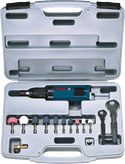 Bosch Druckluft-Geradschleifer-Set mit mehreren Schleifköpfen.