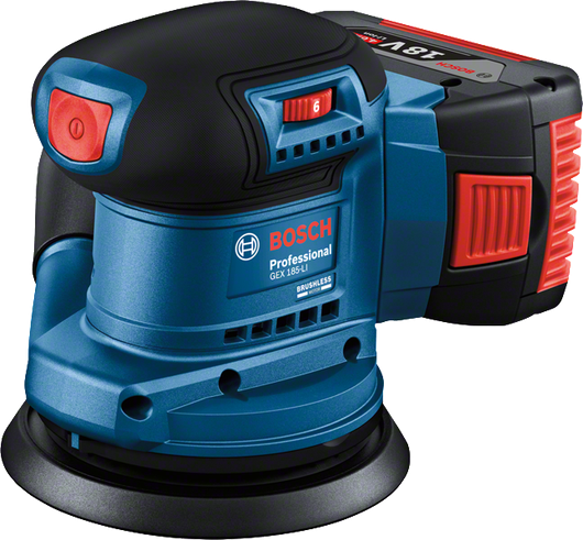 Exzenterschleifer GEX 185-LI von Bosch mit 125-mm-Teller.