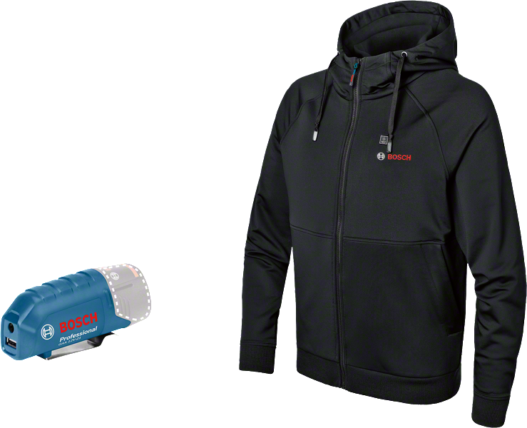 Beheizte Jacke und 12-V-Batterieadapter von Bosch .