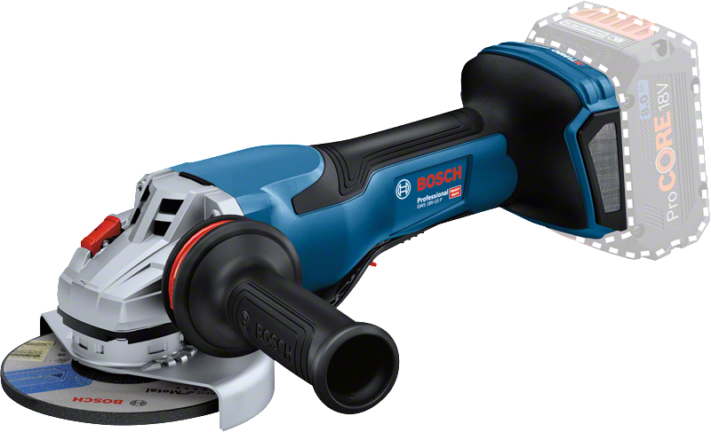 Bosch GWS 18V-15 P Akku-Winkelschleifer mit 125 mm Scheibe.