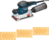 Bosch GSS 280 AVE Exzenterschleifer mit Staubbox und Schleifblättern.