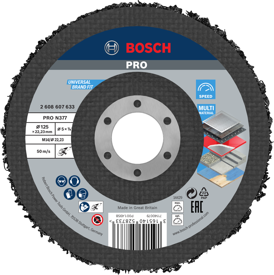 Bosch PRO N377 Reinigungsscheibe, 125 mm für Multimaterial.