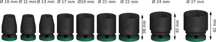 Bosch PRO Schlag-Steckschlüsselsatz 1/2 Zoll 9-teilig Standard.
