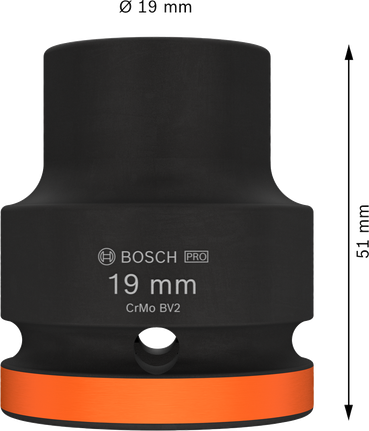 Bosch PRO Schlagnuss 3/4" 19 mm mit orangefarbenem Ring.