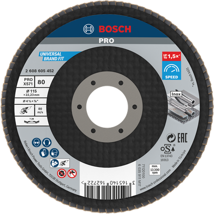 Bosch PRO X571 Fächerscheibe abgewinkelt 115mm Körnung 80.