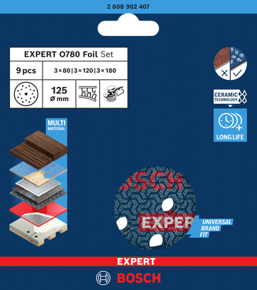 Bosch EXPERT O780 Folienschleifscheiben-Set 125 mm 9-tlg.