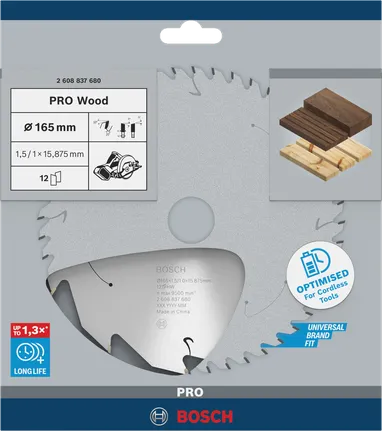 Kreissägeblatt Bosch PRO Wood 165×1,5×15,875 mm.
