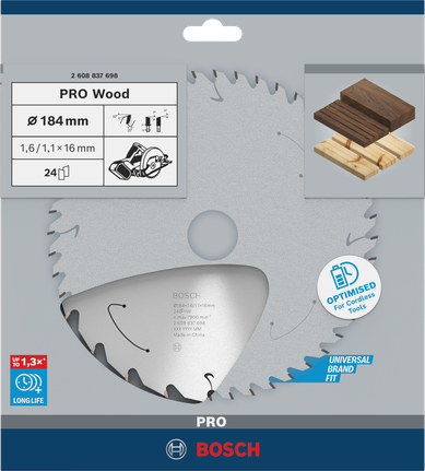 Bosch 184 mm PRO Wood Kreissägeblatt T24.
