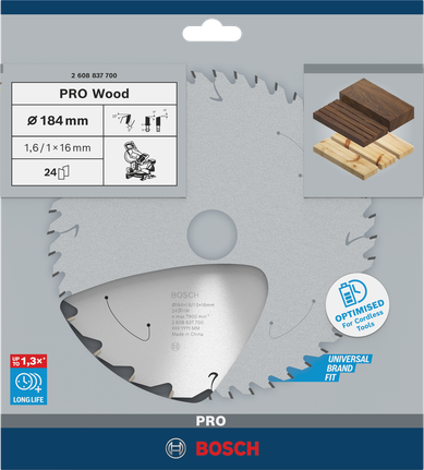 Bosch PRO Wood Kreissägeblatt 184×1,6×16 mm T24.