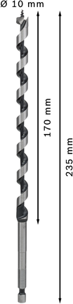Bosch PRO Holzschlangenbohrer 10x170x235 mm für tiefe Bohrungen.