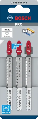 Bosch PRO Plastics PP clean T102D Stichsägeblätter 100 mm 3er-Pack.
