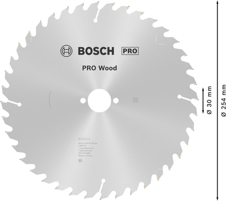 Bosch PRO Wood Kreissägeblatt, 254 mm, 40 Zähne.