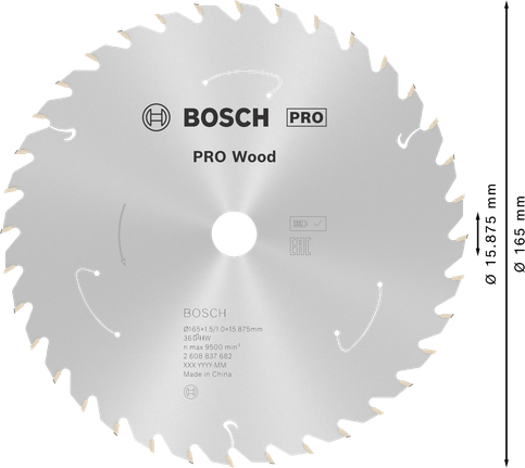Bosch PRO Wood Kreissägeblatt 165 mm 36T.