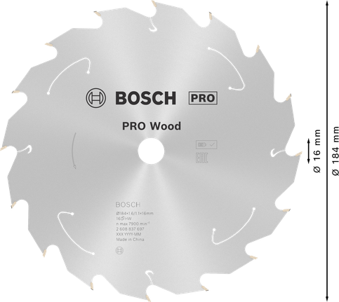 Akku-Kreissägeblatt Bosch PRO Wood, 184 mm.